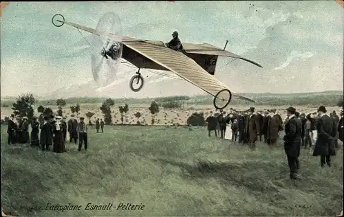 Ak L'Aeroplane Esnault Pelterie, Flugpionier, Zuschauer, Propellermaschine