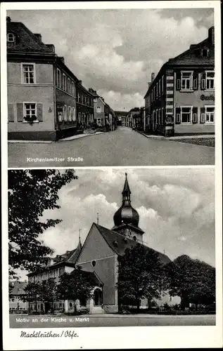 Ak Marktleuthen Oberfranken, Kirchenlamitzer Straße, Kirche, Markt