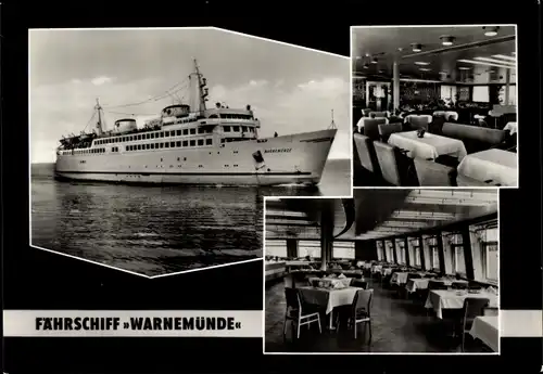 Ak Fährschiff Warnemünde, Dampfschiff, Speisesaal, Tagesraum