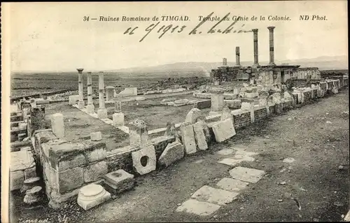 Ak Timgad Algerien, Ruines Romaines, Römische Ruinen, Temple du Genie de la Colonie, Geniustempel