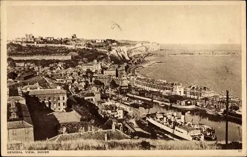 Ak Dover Kent England, General View, Panorama mit Felsküste und Meer