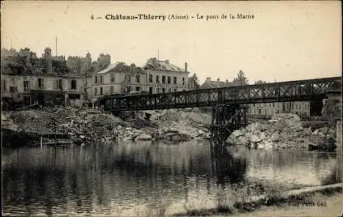 Ak Château Thierry Aisne, Le pont de la Marne, Brücke, Trümmer