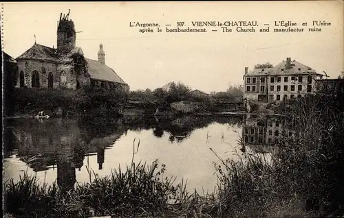 Ak Vienne le Château Marne, L'Eglise, L'Usine, Kriegszerstörung I. WK