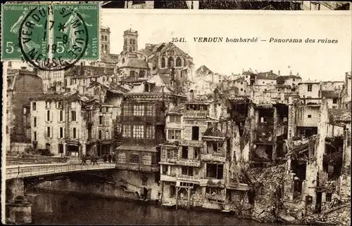 Ak Verdun Meuse, Panorama des ruines, Trümmer, Brücke