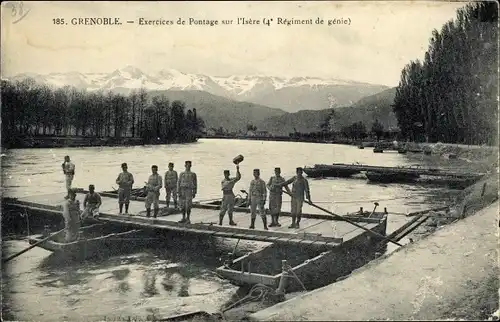 Ak Grenoble Isère, Exercices de Pontage sur l'Isere Regiment de genie, Soldaten