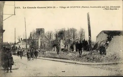 Ak Suippes Marne, Village Bombarde par les Allemands, Ruine, Trümmer