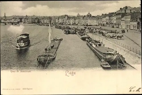 Ak Liège Lüttich Wallonien, Quai de Maestricht, Schiffe
