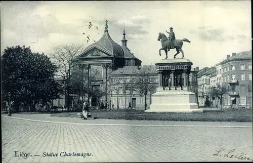 Ak Liège Lüttich Wallonien, Statue Charlemagne