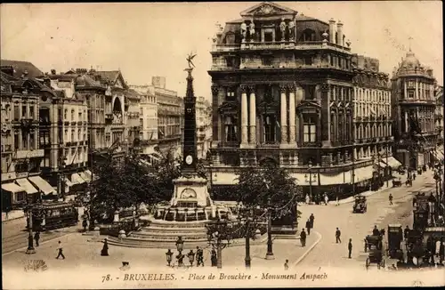 Ak Bruxelles Brüssel, Place de Brouchere et Monument Anspach, Säule