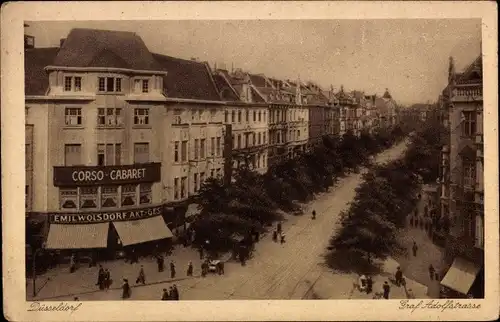 Ak Düsseldorf am Rhein, Graf Adolfstraße, Corso-Cabaret, Straßenansicht, Geschäft Emil Wolsdorf AG