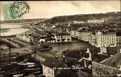 Ak Saint Helier Kanalinsel Jersey, Blick über die Dächer der Stadt