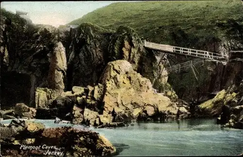 Ak Jersey Kanalinseln, Plemont Caves, Brücke, Felsen