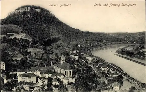 Ak Königstein an der Elbe Sächsische Schweiz, Stadt und Festung Königstein