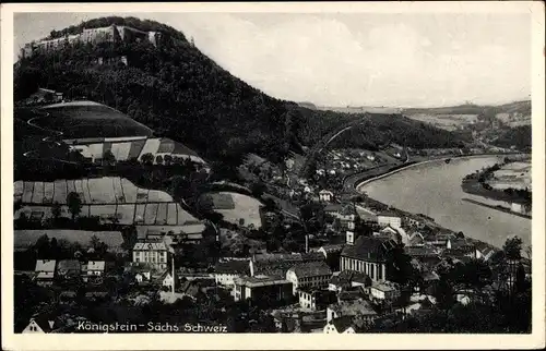 Ak Königstein an der Elbe Sächsische Schweiz, Panorama, Festung