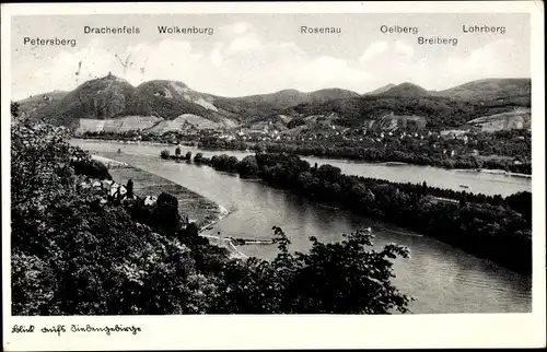 Ak Königswinter am Rhein, Blick auf Siebengebirge, Petersberg, Drachenfels, Wolkenburg, Rosenau
