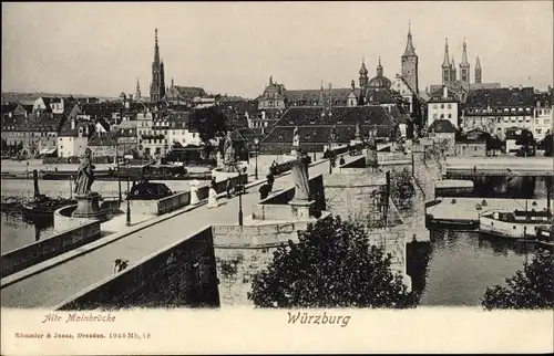 Ak Würzburg am Main Unterfranken, Alte Mainbrücke