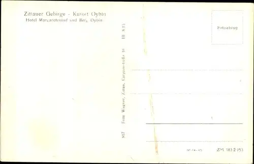 Ak Oybin in der Oberlausitz, Hotel Margaretenhof, Berg Oybin
