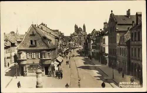 Ak Speyer am Rhein, Hauptstraße, Straßenansicht, Kirche