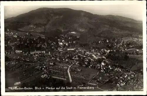 Ak Baden Baden am Schwarzwald, Blick v. Merkur auf die Stadt mit Fremersberg