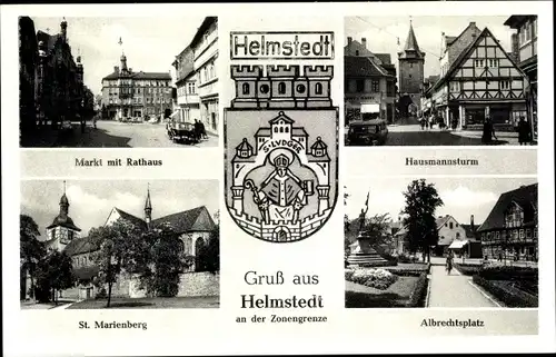 Ak Helmstedt in Niedersachsen, Markt mit Rathaus, St. Martenberg, Albrechtsplatz, Hausmannsturm