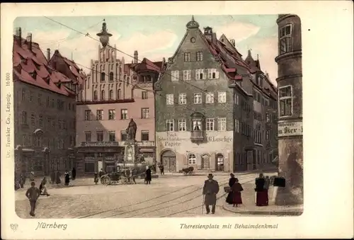 Ak Nürnberg in Mittelfranken, Theresienplatz mit Behaimdenkmal