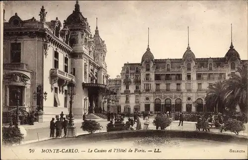 Ak Monte Carlo Monaco, Le Casino et l'Hotel de Paris, Ansicht über Brunnen