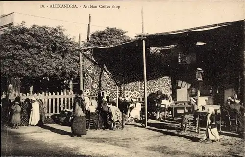 Ak Alexandria Ägypten, Arabian Coffee-shop, Menschen