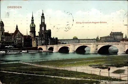 Ak Dresden Altstadt, König Friedrich August Brücke, Kirche