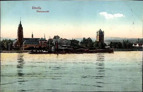 Ak Eltville am Rhein Hessen, Rheinansicht, Kirchturm