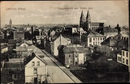 Ak Landau in der Pfalz, Hauptansicht von Süden aus, Kirche