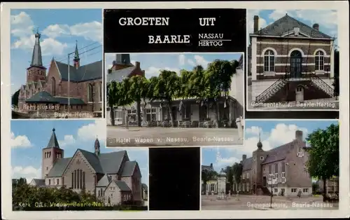 Ak Baarle Nassau Nordbrabant, Baarle Hertog Flandern, Gemeentehuis, Hotel, Kerk, St. Remigius