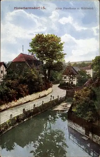 Ak Hinterhermsdorf Sachsen, Altes Forsthaus u.Mühlteich