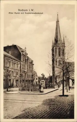 Ak Bochum im Ruhrgebiet, alter Markt mit Kuhhirtendenkmal