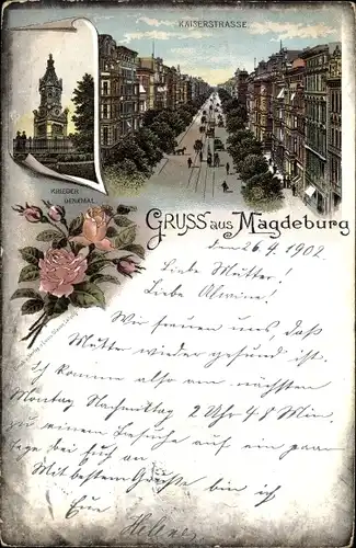 Litho Magdeburg an der Elbe, Kaiserstraße, Kriegerdenkmal