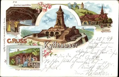 Litho Steinthaleben Kyffhäuserland in Thüringen, Kyffhäuser, Kaiser Wilhelm Denkmal, Restaurant