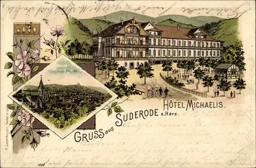 Litho Bad Suderode Quedlinburg im Harz, Hotel Michaelis, Totale