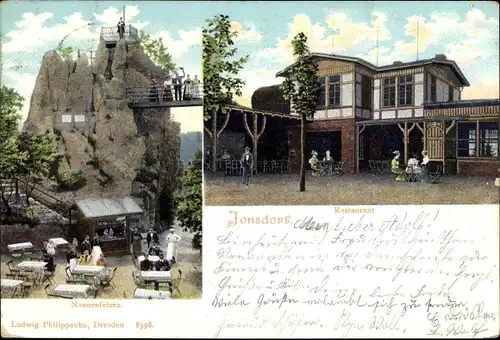 Ak Jonsdorf in Sachsen, Nonnenfelsen, Restaurant, Besucher, Terrasse, Aussichtspunkt