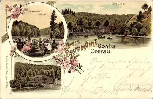 Litho Gohlis Niederau in Sachsen, Buschmühle, Gondelteich