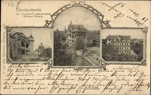 Ak Dresden Loschwitz, Oberloschwitz, Dr. Teuschers Sanatorium Weißer Hirsch, Turmvilla, Kurhaus