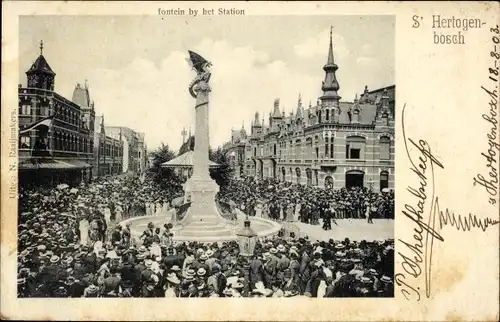 Ak ’s Hertogenbosch Nordbrabant Niederlande, Fontein by het Station