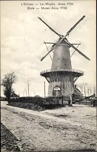 Ak Sluis Zeeland Niederlande, Molen Anno 1739