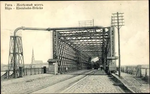 Ak Riga Lettland, Eisenbahnbrücke