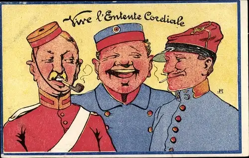 Künstler Ak L'Entente, Triple Entente, Karikatur, Vive die Entente Cordiale