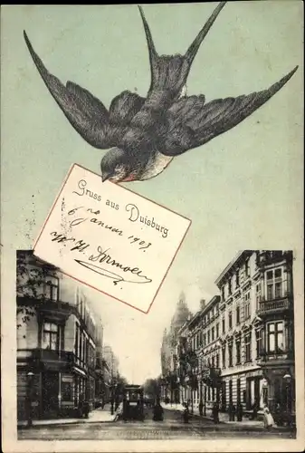 Ak Duisburg im Ruhrgebiet, Stadtansicht, Straßenbahn, Schwalbe
