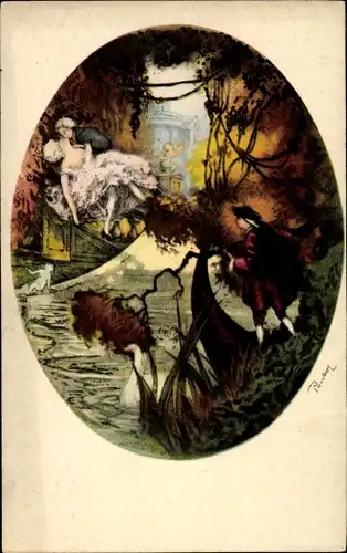 Künstler Ak Küssendes Liebespaar wird von einem Mann beobachtet