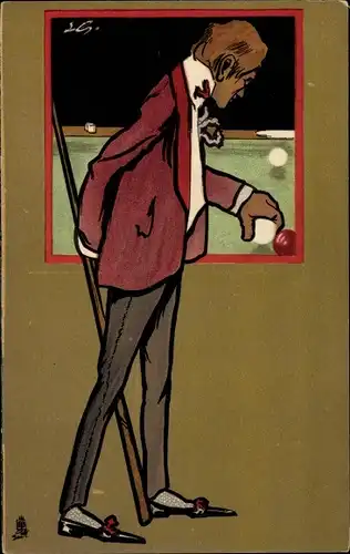 Künstler Ak Billardspieler am Spieltisch