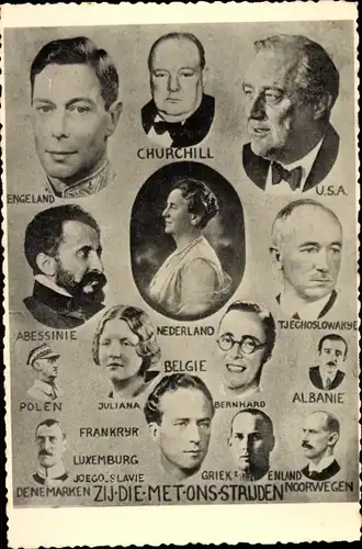 Ak Königin Wilhelmina d. Niederlande, Juliana Bernhard, Alliierte, Churchill, George VI, Leopold III