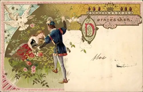 Präge Litho Dornröschen, Märchen, Gebrüder Grimm