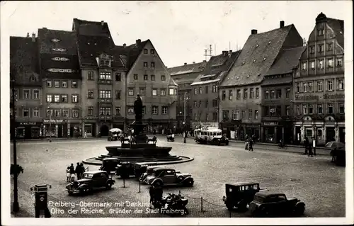 Ak Freiberg in Sachsen, Obermarkt mit Denkmal Otto der Reiche, Gründer der Stadt