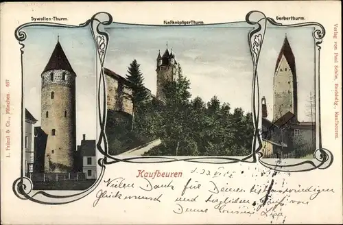 Ak Kaufbeuren an der Wertach in Schwaben, Fünfknöpfiger Turm, Gerberturm, Sywollenturm